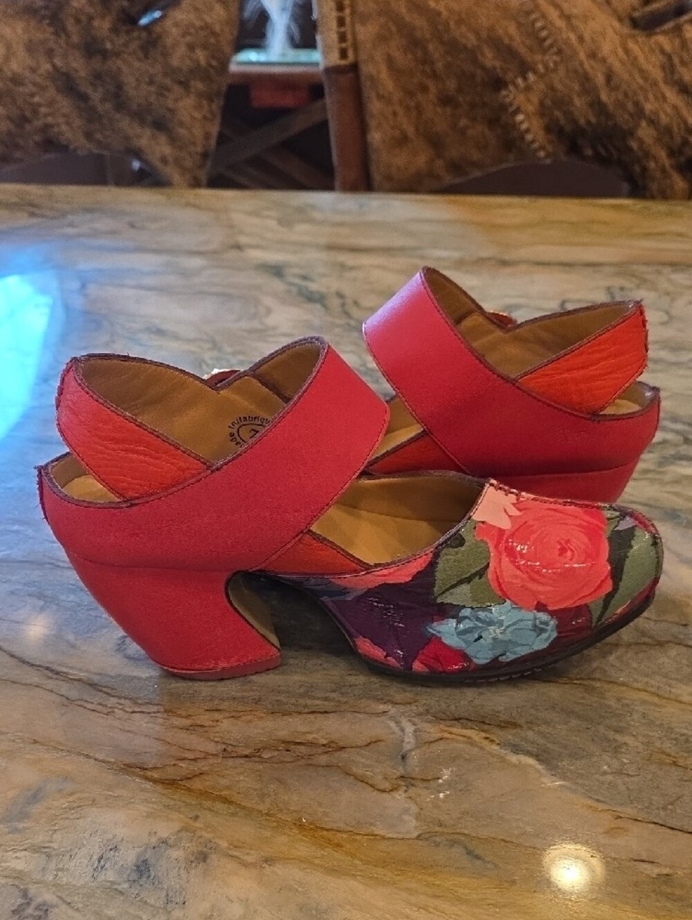 John Fluevog Red Floral Mary Jane Heels - Picture 6 of 7